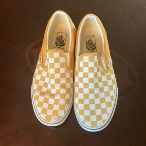 Women’s Check Mustard and White Slip on Vans